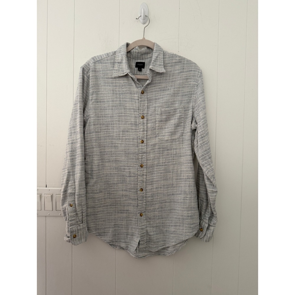J.Crew Mens Blue White Textured Stripe Button Down Shirt Medium CF617